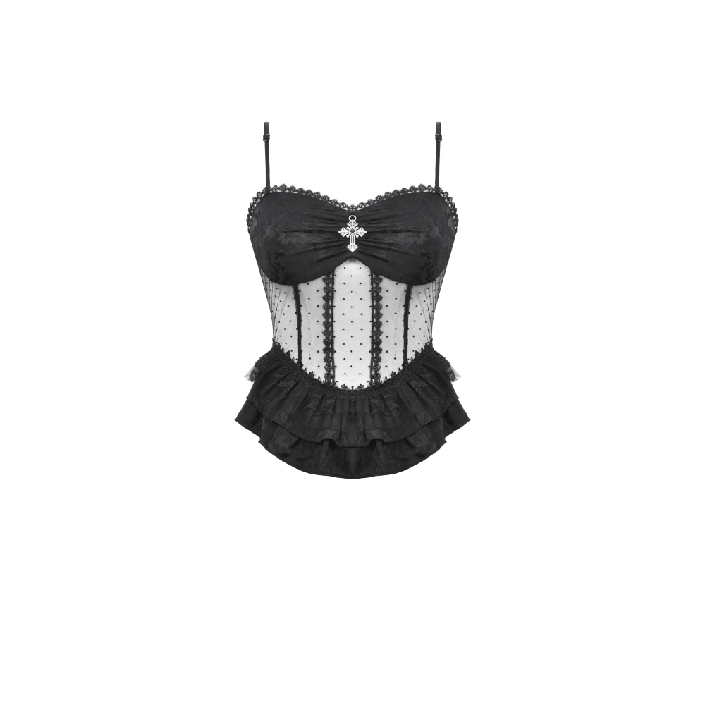 Dark in Love - Gothic lace seethrough Haut sans manches - Noir